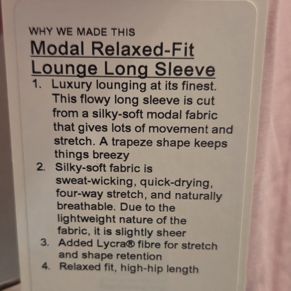Lululemon Athletica Modal Relaxed Fit  Long-Sleeve Top- Flowy!! - Picture 2 of 10